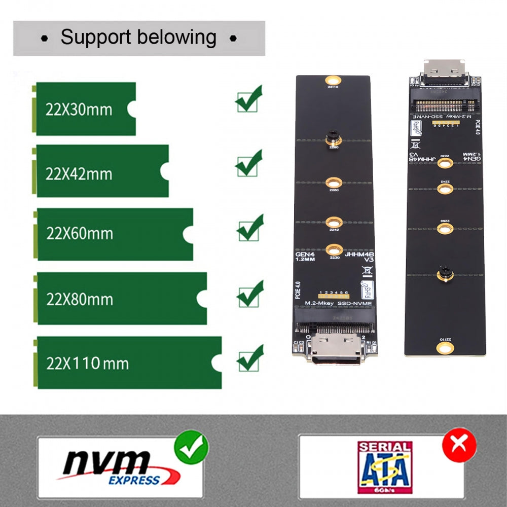 Oculink SFF-8612 SFF-8611 to M.2 NGFF M-Key to NVME PCIe SSD 2230 2280 22110 SSD PCBA Adapter for Mainboard