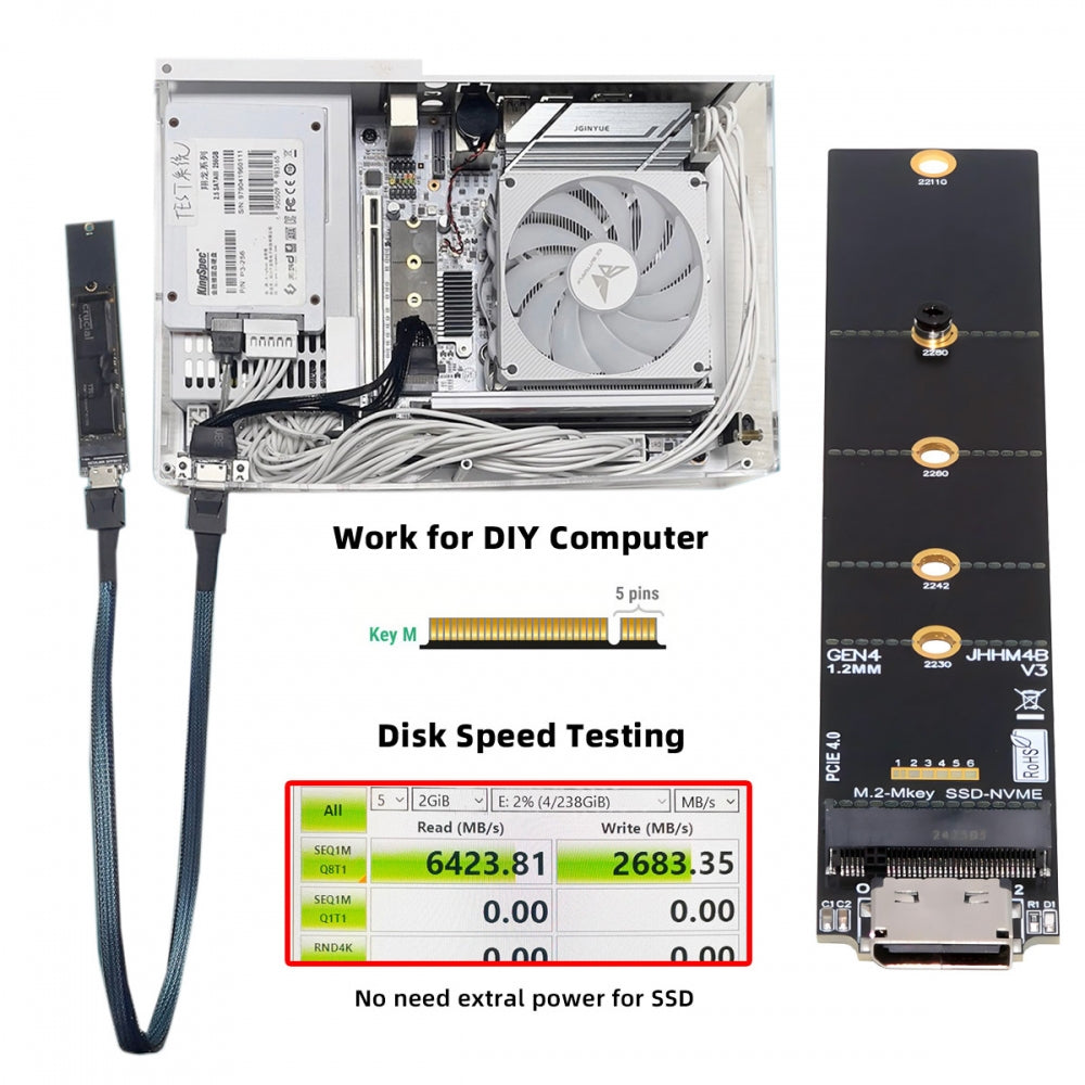 Oculink SFF-8612 SFF-8611 to M.2 NGFF M-Key to NVME PCIe SSD 2230 2280 22110 SSD PCBA Adapter for Mainboard
