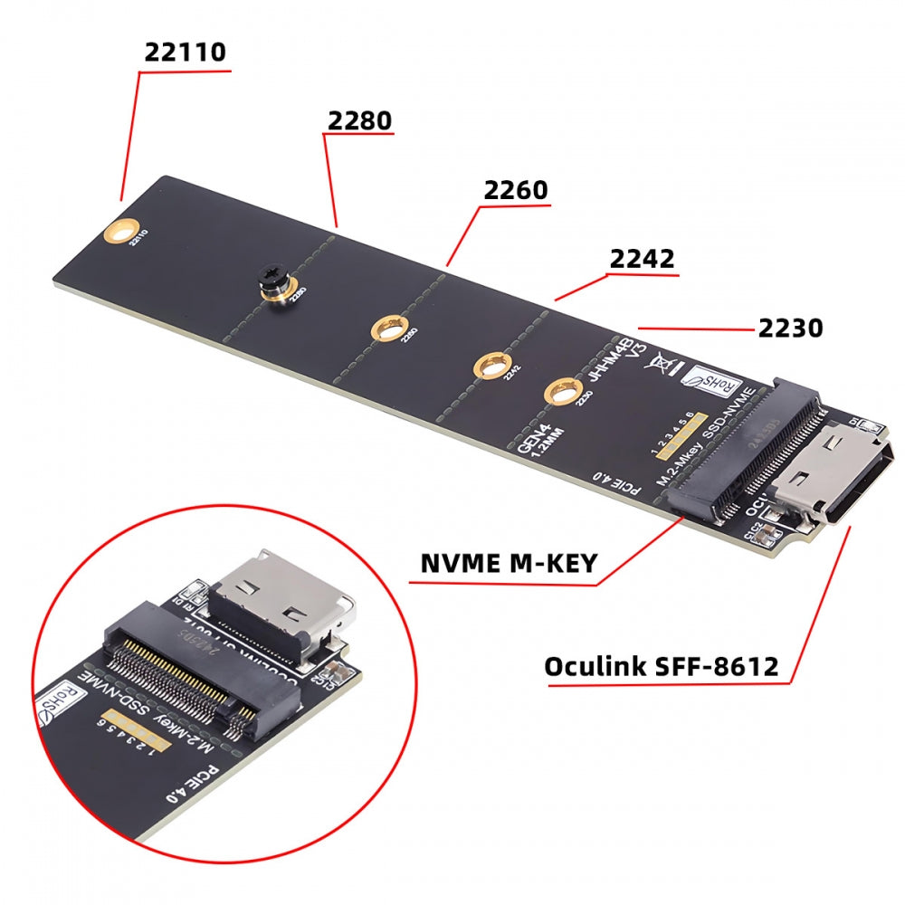 Oculink SFF-8612 SFF-8611 to M.2 NGFF M-Key to NVME PCIe SSD 2230 2280 22110 SSD PCBA Adapter for Mainboard