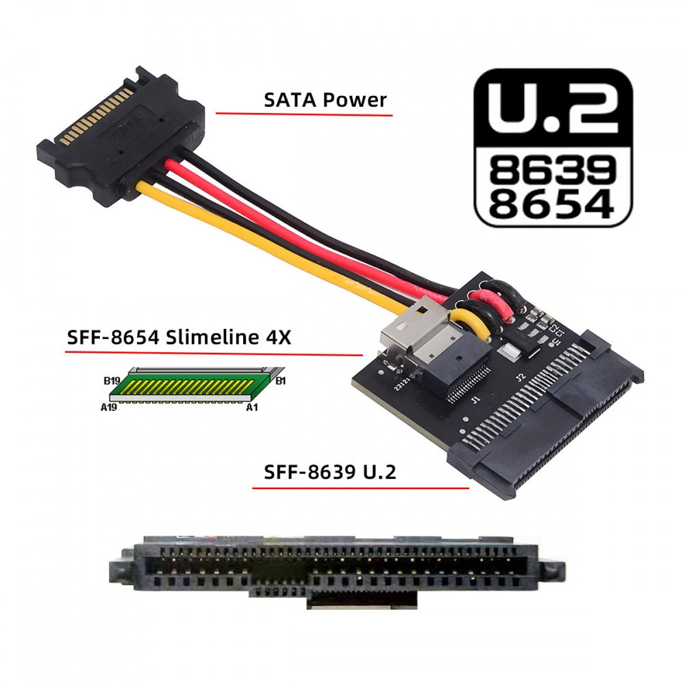 SFF-8654 Slimline Female Host to U.2 U.3 SFF-8639 NVME PCIe PCI-Express SSD Adapter for Mainboard