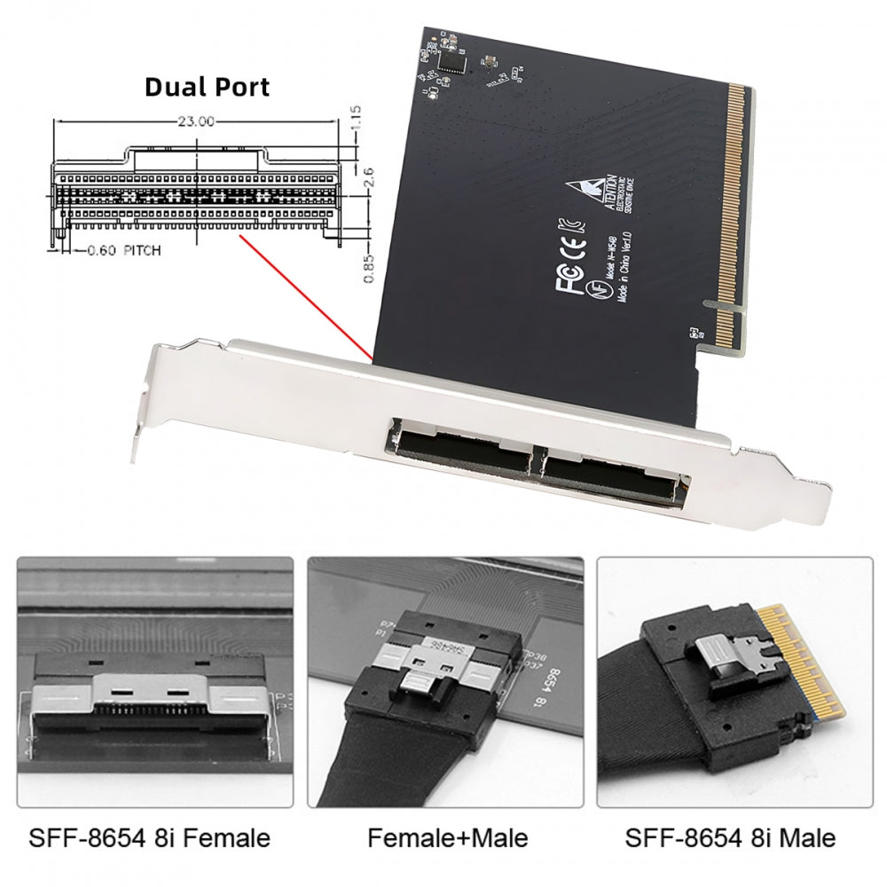 External Slimline Dual SFF-8654 8X 74Pin to PCIE 16X Express 3.0 PCIE4.0 Raid Card VROC Raid0 Hyper Adapter