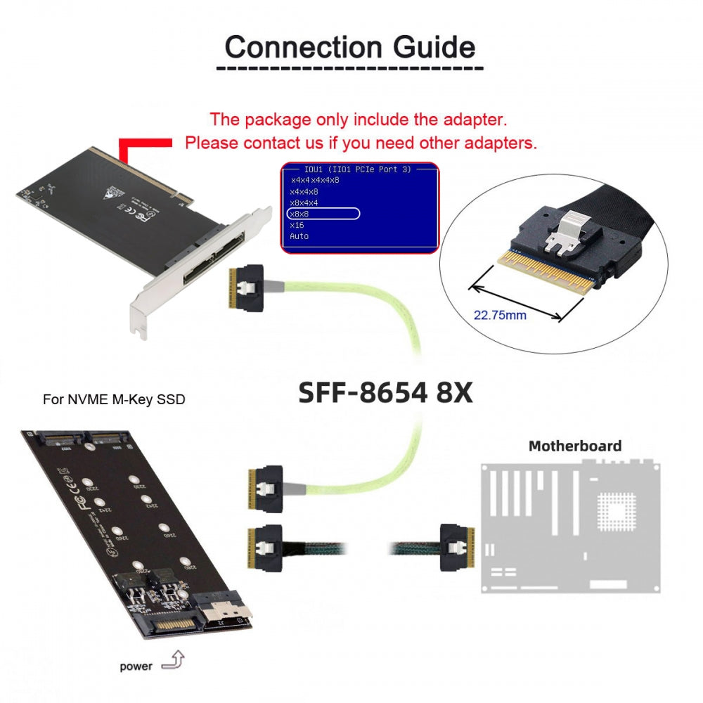External Slimline Dual SFF-8654 8X 74Pin to PCIE 16X Express 3.0 PCIE4.0 Raid Card VROC Raid0 Hyper Adapter
