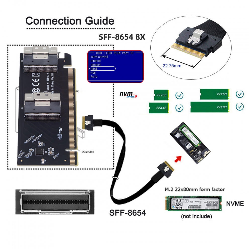 Low Profile Slimline Dual SFF-8654 8X 74Pin to PCIE 16X Express 3.0 PCIE4.0 Raid Card VROC Raid0 Hyper Adapter