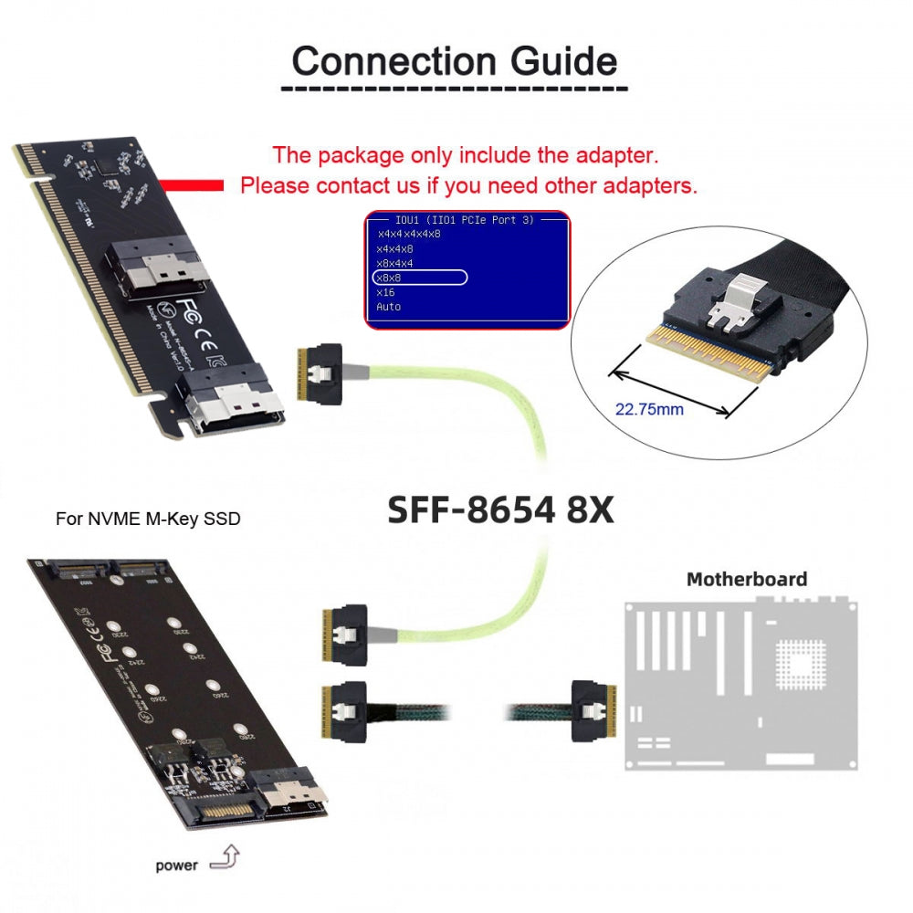 Low Profile Slimline Dual SFF-8654 8X 74Pin to PCIE 16X Express 3.0 PCIE4.0 Raid Card VROC Raid0 Hyper Adapter