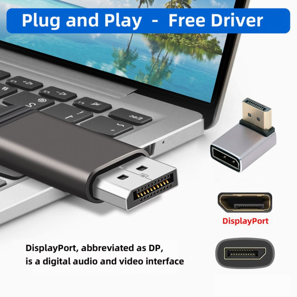Down Angled DisplayPort 1.4 Male to DP Female 8K 60hz Adapter Ultra-HD UHD 4K 144hz 90 Degree for Video PC Laptop Monitor