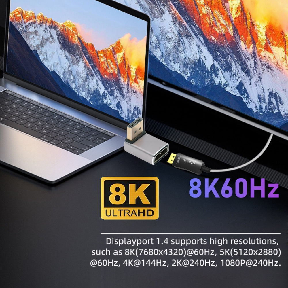 Down Angled DisplayPort 1.4 Male to DP Female 8K 60hz Adapter Ultra-HD UHD 4K 144hz 90 Degree for Video PC Laptop Monitor