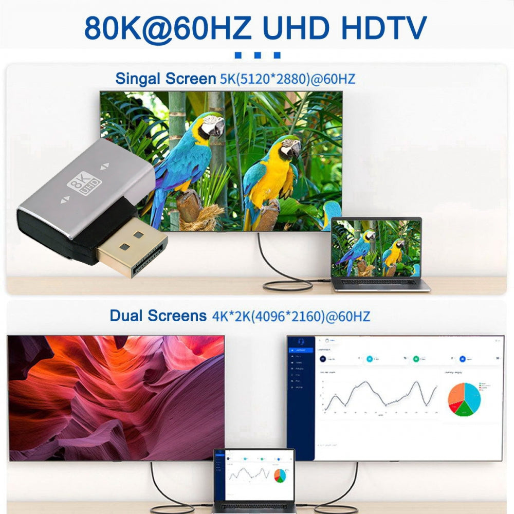 Left Angled DisplayPort 1.4 Male to DP Female 8K 60hz Adapter Ultra-HD UHD 4K 144hz 90 Degree for Video PC Laptop Monitor