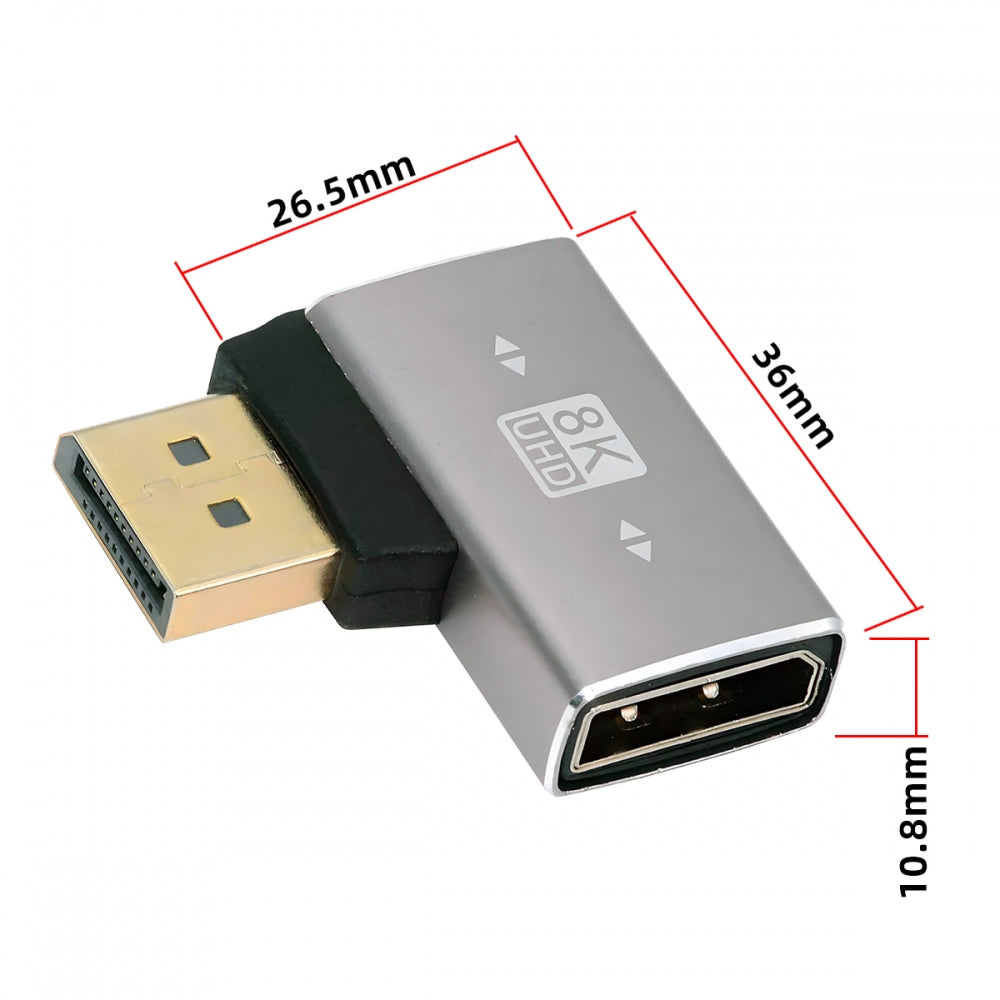 Right Angled DisplayPort 1.4 Male to DP Female 8K 60hz Adapter Ultra-HD UHD 4K 144hz 90 Degree for Video PC Laptop Monitor