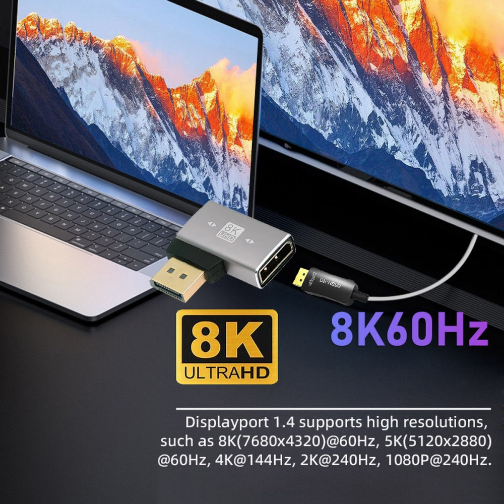 Right Angled DisplayPort 1.4 Male to DP Female 8K 60hz Adapter Ultra-HD UHD 4K 144hz 90 Degree for Video PC Laptop Monitor
