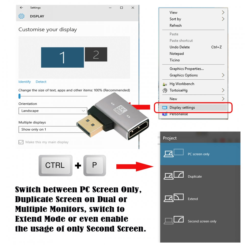 Right Angled DisplayPort 1.4 Male to DP Female 8K 60hz Adapter Ultra-HD UHD 4K 144hz 90 Degree for Video PC Laptop Monitor