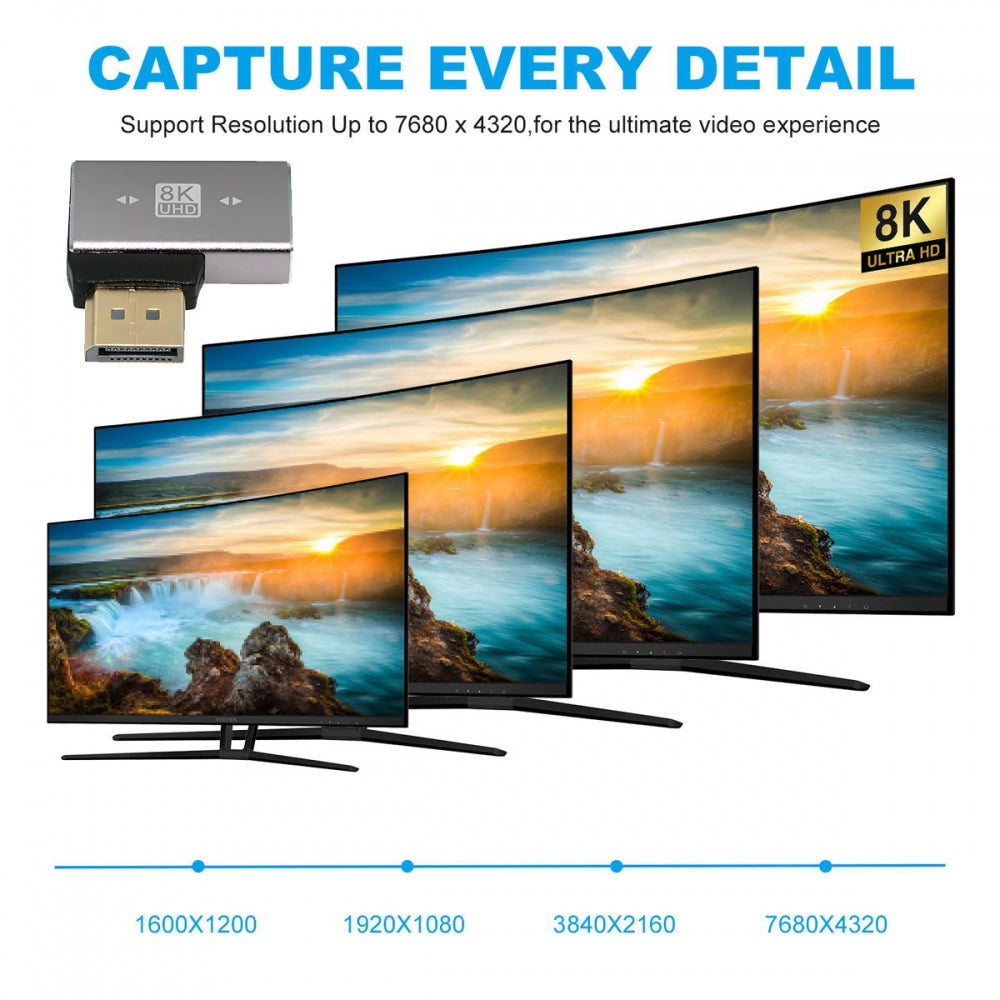 Right Angled DisplayPort 1.4 Male to DP Female 8K 60hz Adapter Ultra-HD UHD 4K 144hz 90 Degree for Video PC Laptop Monitor
