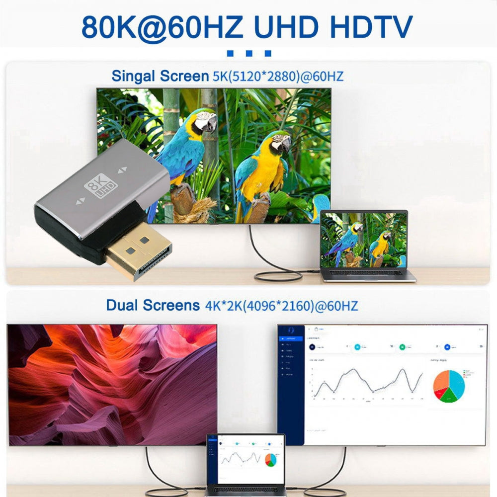 Right Angled DisplayPort 1.4 Male to DP Female 8K 60hz Adapter Ultra-HD UHD 4K 144hz 90 Degree for Video PC Laptop Monitor