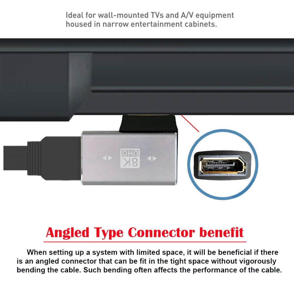 Right Angled DisplayPort 1.4 Male to DP Female 8K 60hz Adapter Ultra-HD UHD 4K 144hz 90 Degree for Video PC Laptop Monitor
