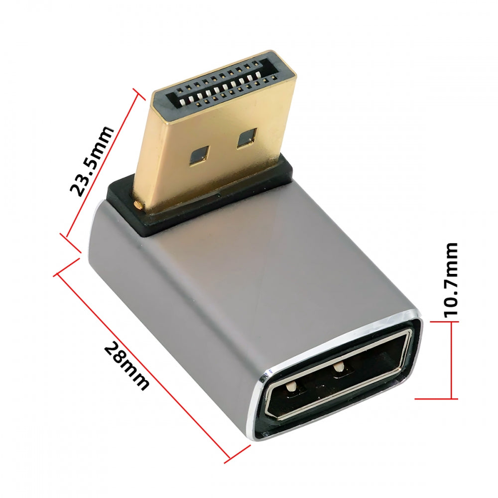Up Angled DisplayPort 1.4 Male to DP Female 8K 60hz Adapter Ultra-HD UHD 4K 144hz 90 Degree for Video PC Laptop Monitor