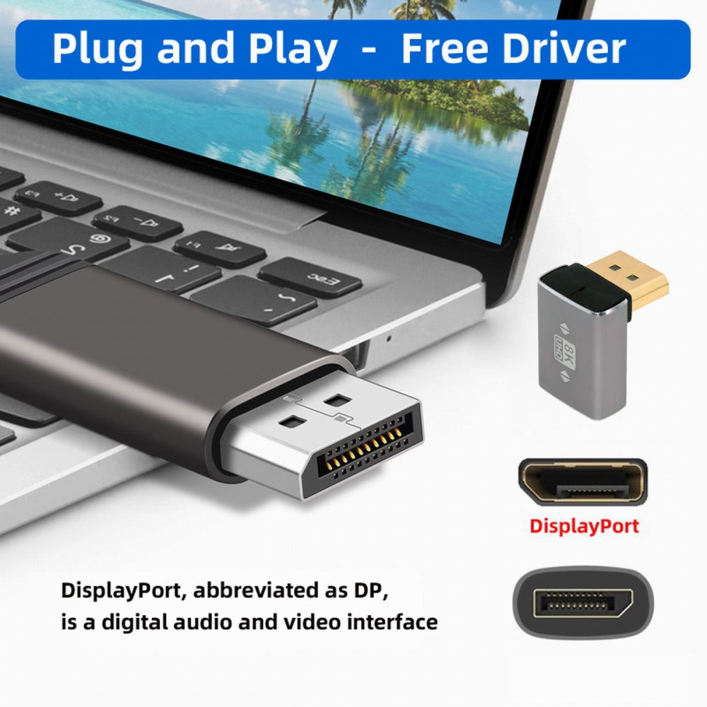 Up Angled DisplayPort 1.4 Male to DP Female 8K 60hz Adapter Ultra-HD UHD 4K 144hz 90 Degree for Video PC Laptop Monitor