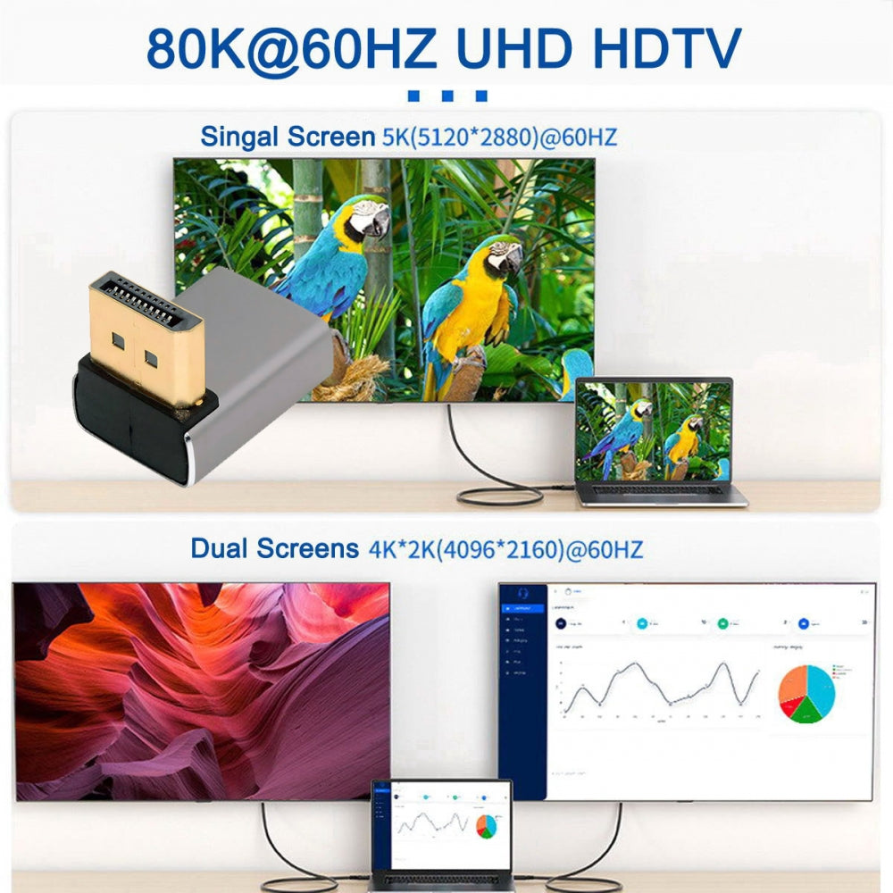 Up Angled DisplayPort 1.4 Male to DP Female 8K 60hz Adapter Ultra-HD UHD 4K 144hz 90 Degree for Video PC Laptop Monitor