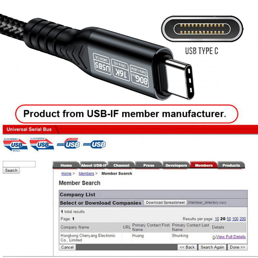 USB5.0 80Gbps USB-C Male to Male Cable with 240W and 16K@30hz 8K@60Hz 5K@60Hz Compatible with USB4.0 Thunderbolt3/4/5