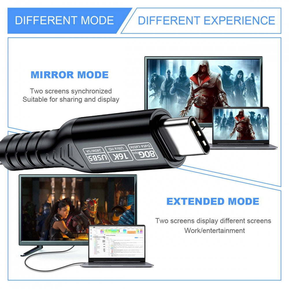 USB5.0 80Gbps USB-C Male to Male Cable with 240W and 16K@30hz 8K@60Hz 5K@60Hz Compatible with USB4.0 Thunderbolt3/4/5