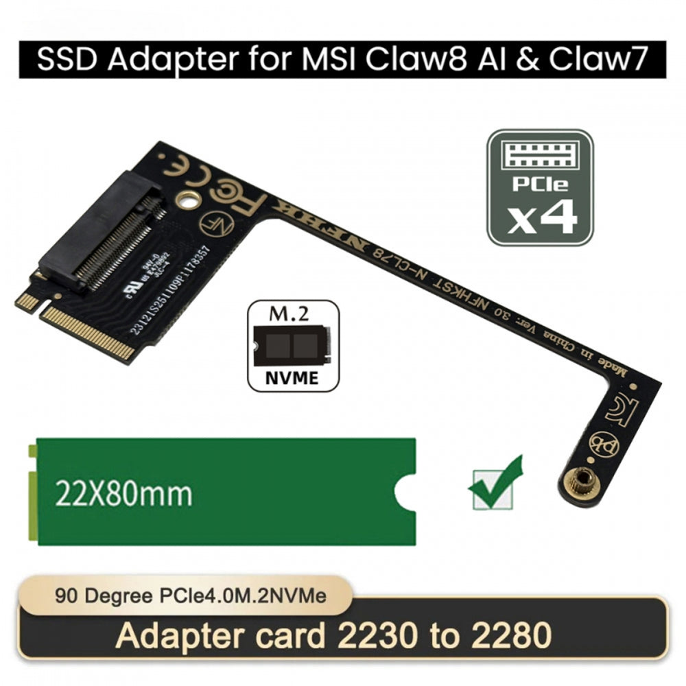 NVME M-Key 22x30mm to 22x80mm Angled Extension SSD Upgrade Adapter Compatible with MSI CLAW8 AI+ CLAW7 Gaming