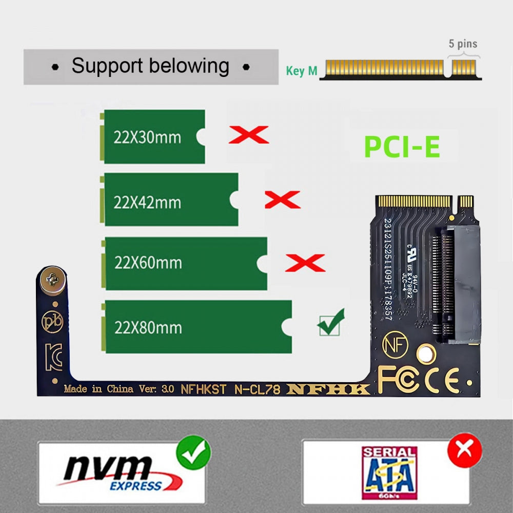 NVME M-Key 22x30mm to 22x80mm Angled Extension SSD Upgrade Adapter Compatible with MSI CLAW8 AI+ CLAW7 Gaming