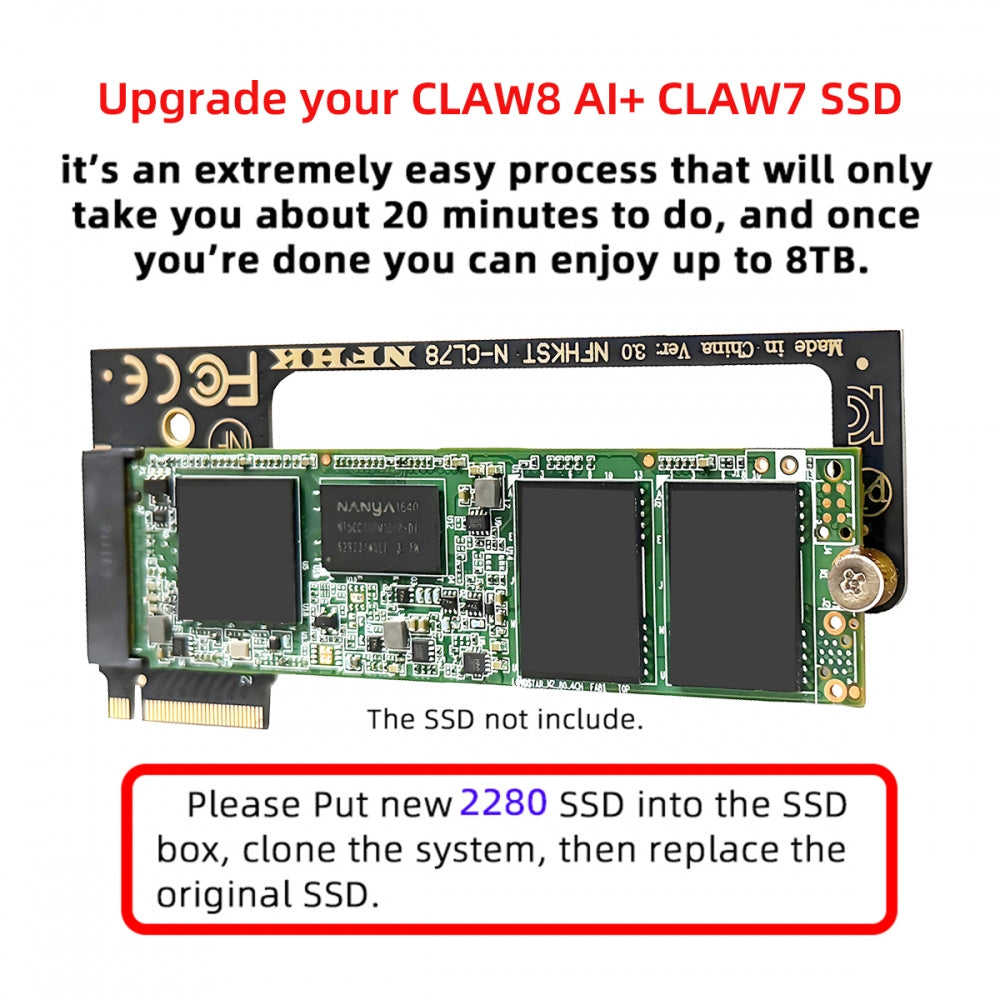 NVME M-Key 22x30mm to 22x80mm Angled Extension SSD Upgrade Adapter Compatible with MSI CLAW8 AI+ CLAW7 Gaming