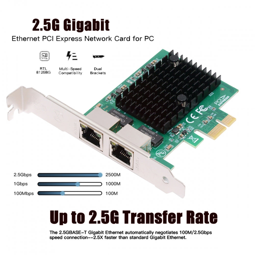 Dual Ports 2500Mbps 2.5Gbps to PCI-E PCI Express 1x GBE Gigabit 1000Mbps Ethernet Network LAN Cable Adapter for Desktop Motherboard