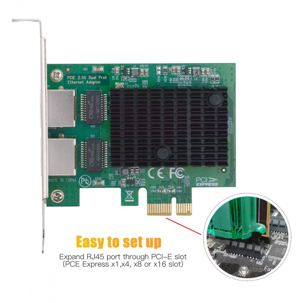 Dual Ports 2500Mbps 2.5Gbps to PCI-E PCI Express 1x GBE Gigabit 1000Mbps Ethernet Network LAN Cable Adapter for Desktop Motherboard