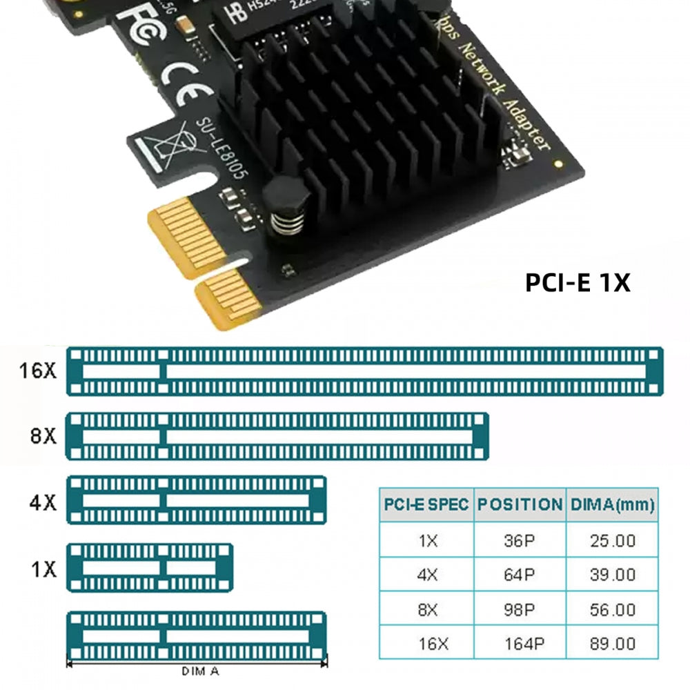 2500Mbps 2.5Gbps to PCI-E PCI Express 1x GBE Gigabit 1000Mbps Ethernet Network LAN Cable Adapter for Desktop Motherboard