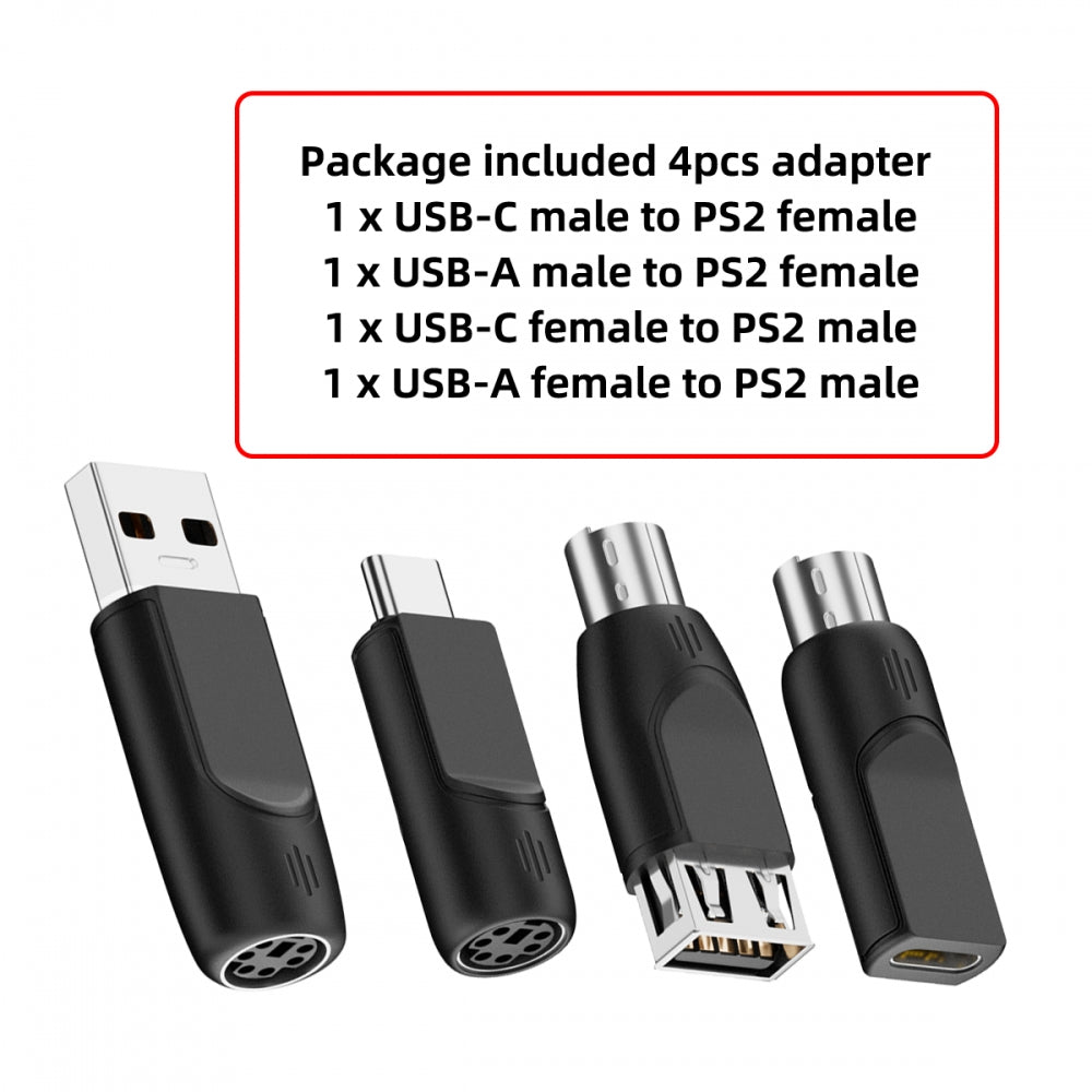 4pcs/lot USB 2.0 Type-A Type-C USB-C to PS2 Keyboard PS/2 Mouse Male to Female Adapter Mini-Din 6Pin