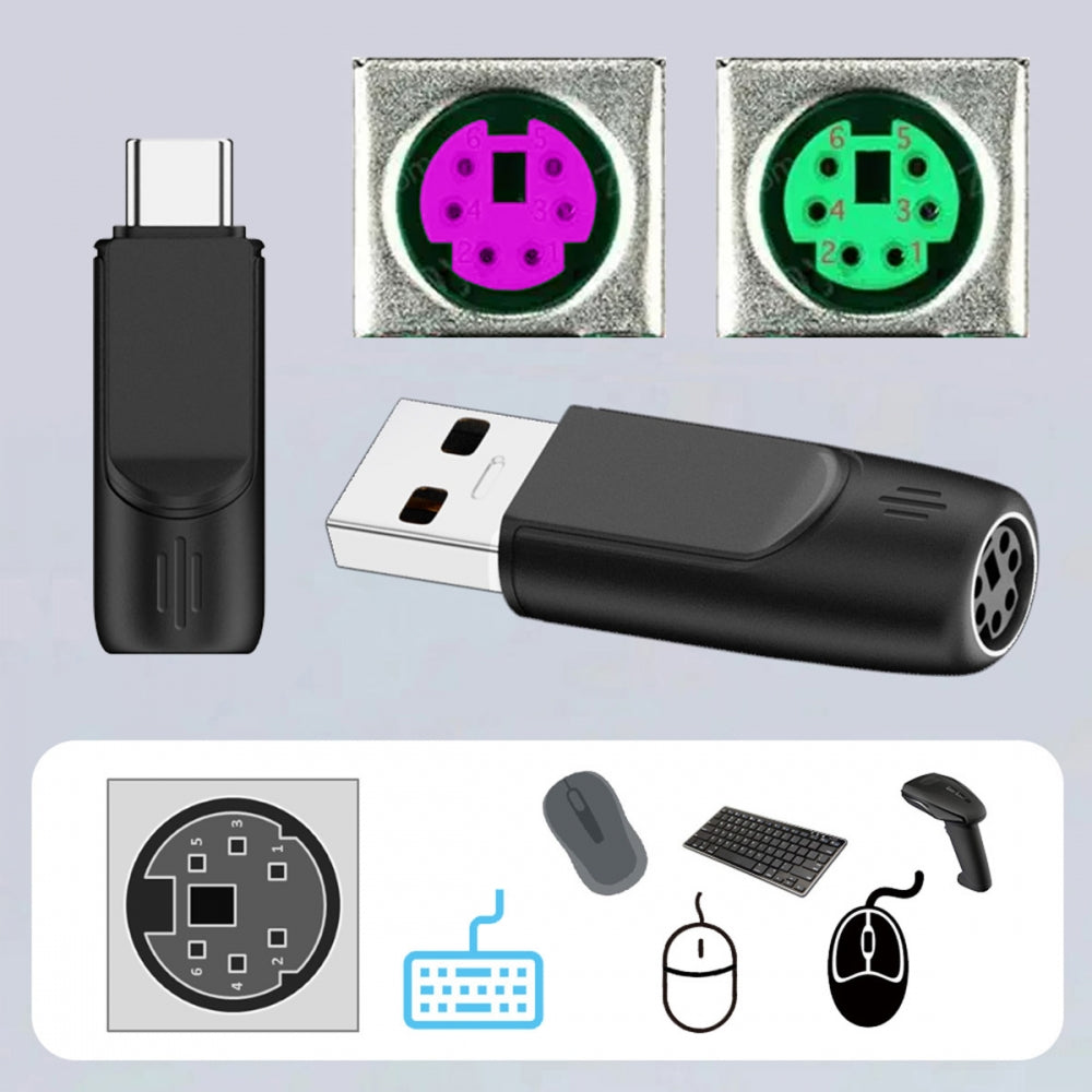 4pcs/lot USB 2.0 Type-A Type-C USB-C to PS2 Keyboard PS/2 Mouse Male to Female Adapter Mini-Din 6Pin