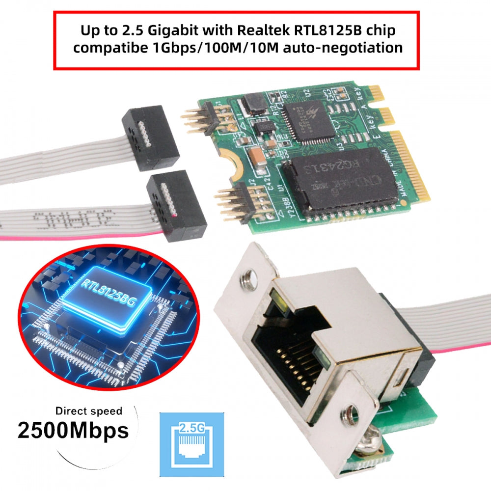 2500Mbps 2.5Gbps to 2230 NGFF A+E-Key GBE Gigabit 1000Mbps Ethernet Network LAN Cable Adapter for Desktop Motherboard