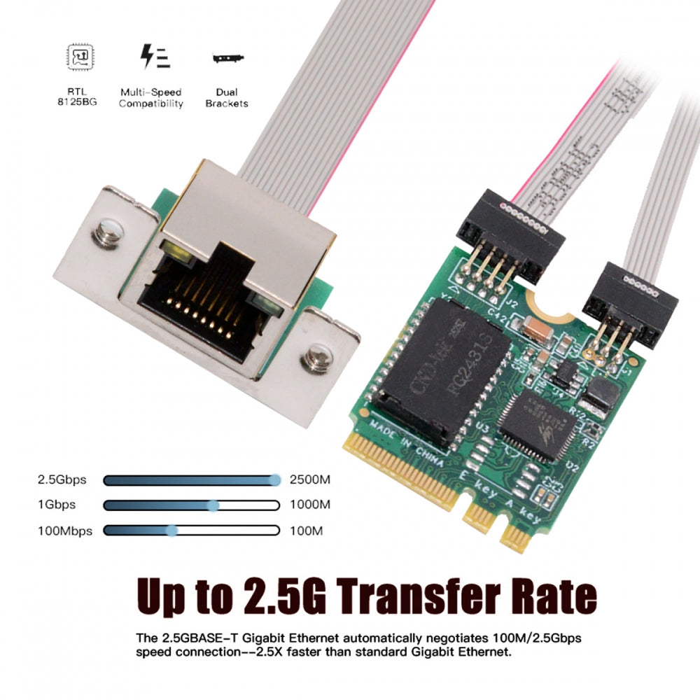 2500Mbps 2.5Gbps to 2230 NGFF A+E-Key GBE Gigabit 1000Mbps Ethernet Network LAN Cable Adapter for Desktop Motherboard