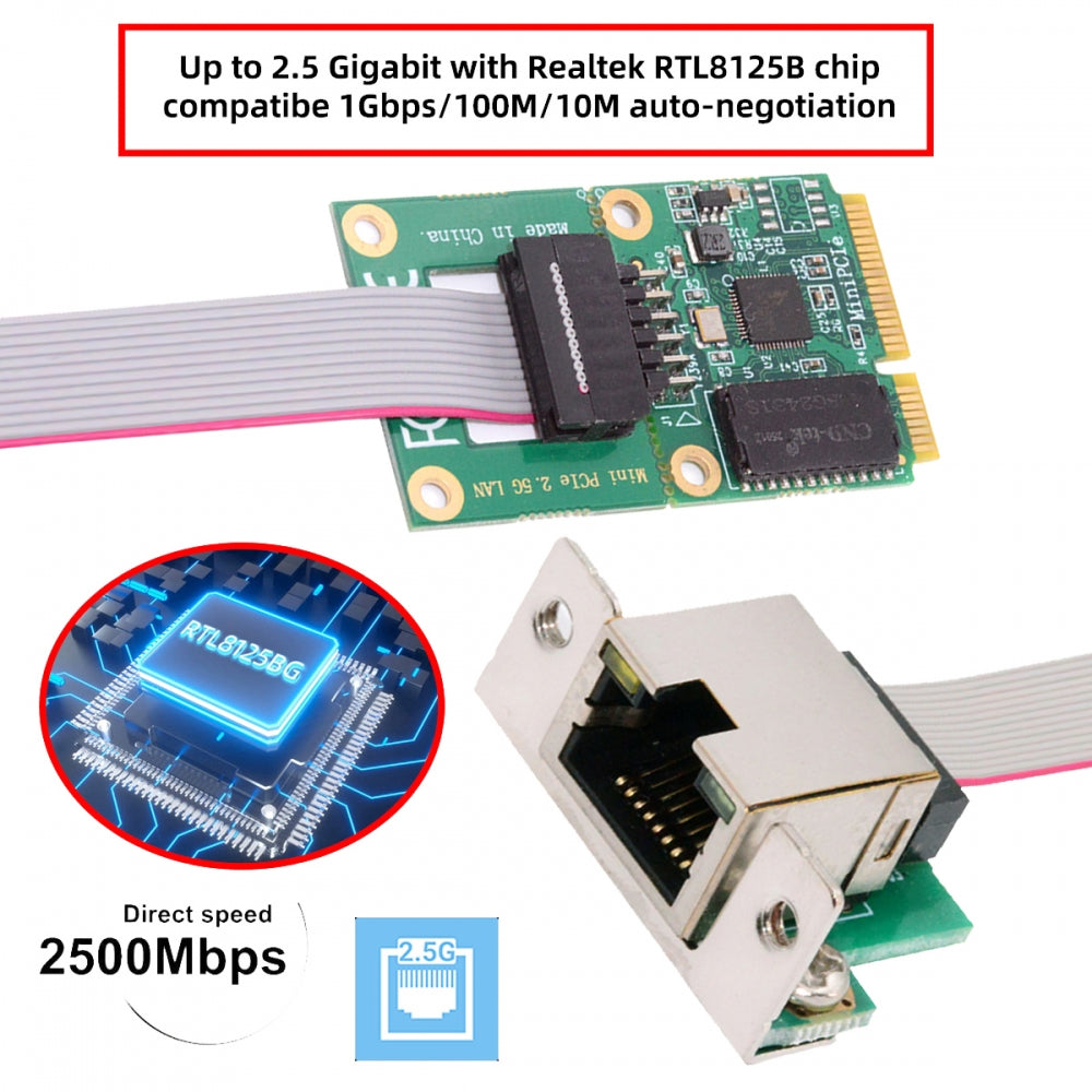 2500Mbps 2.5Gbps to Mini PCI-E PCI Express GBE Gigabit 1000Mbps Ethernet Network LAN Cable Adapter for Desktop Motherboard