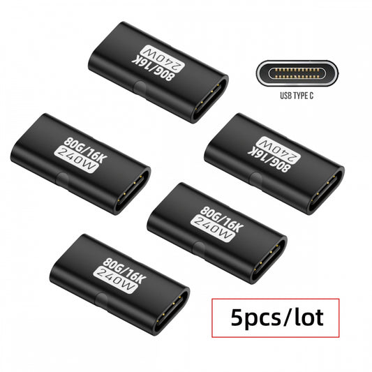 5pcs/lot USB5.0 80Gbps Female to Female Extension Adapter with 240W 16K 8K 5K Compatible with USB4.0 Thunderbolt3/4/5