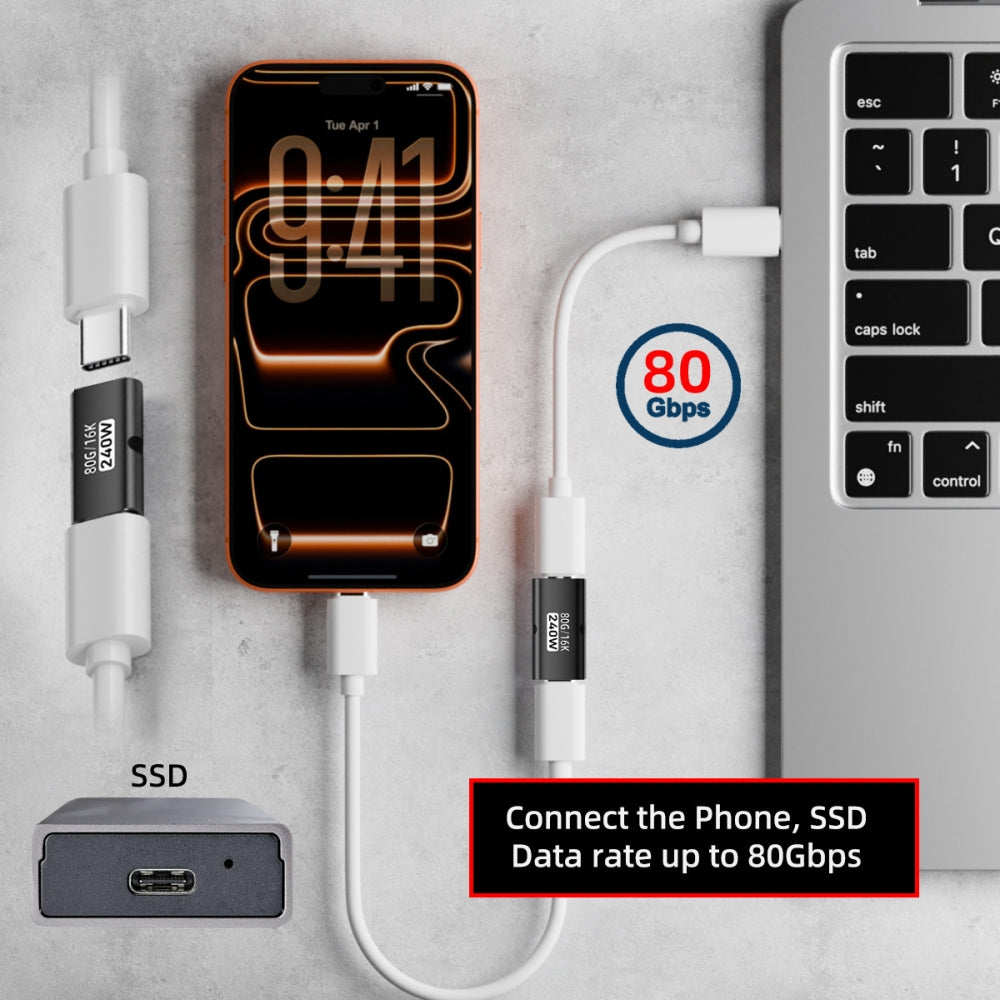 5pcs/lot USB5.0 80Gbps Female to Female Extension Adapter with 240W 16K 8K 5K Compatible with USB4.0 Thunderbolt3/4/5