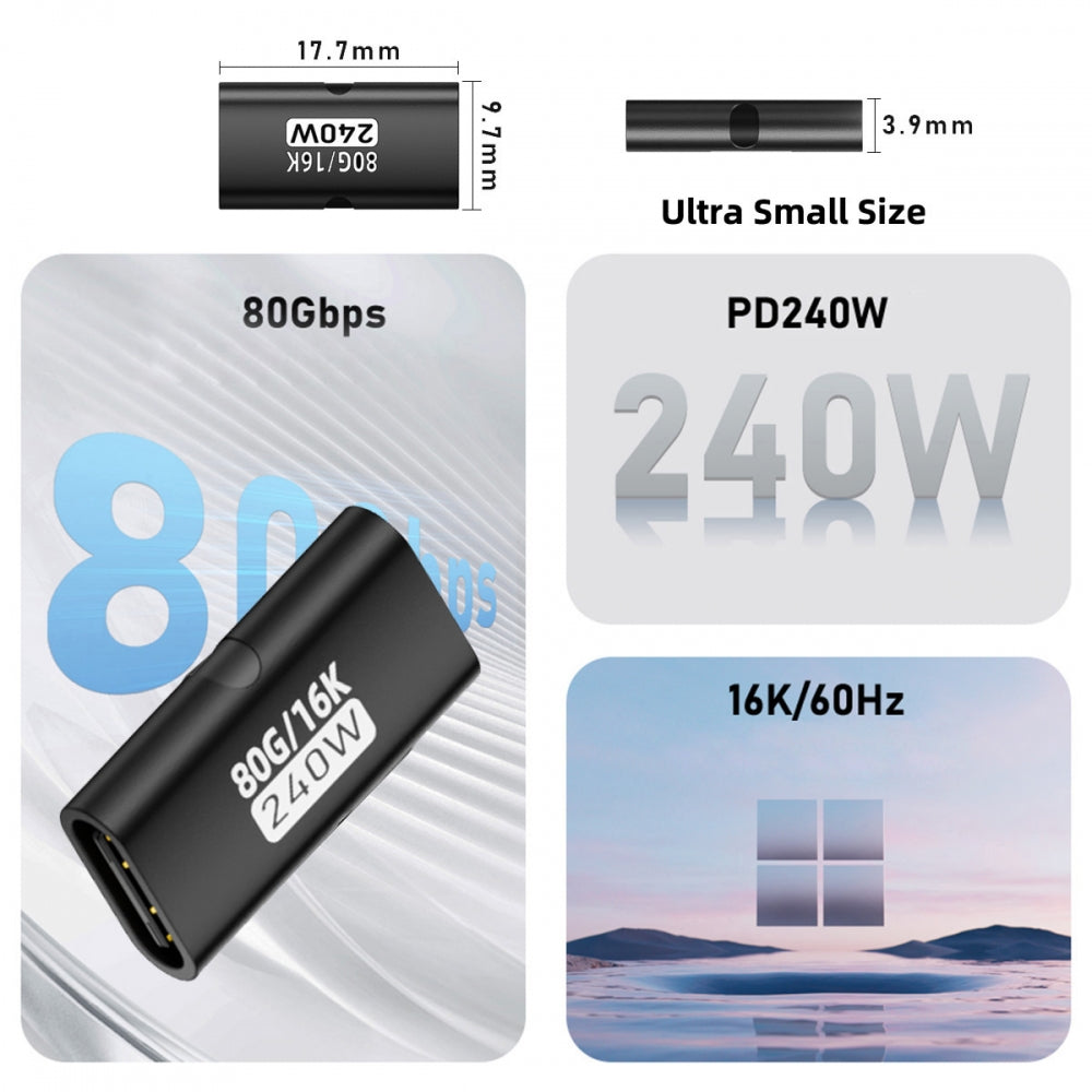 5pcs/lot USB5.0 80Gbps Female to Female Extension Adapter with 240W 16K 8K 5K Compatible with USB4.0 Thunderbolt3/4/5