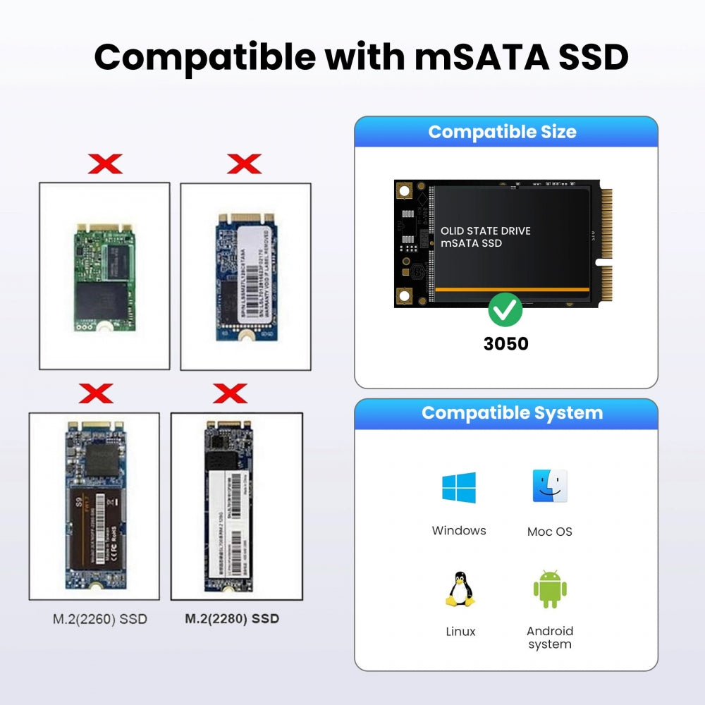 Low Profile 50Pin mSATA 3050 SSD 5x3cm to 2.5" SATA 3.0 22Pin Disk Adapter 6Gbps PCBA