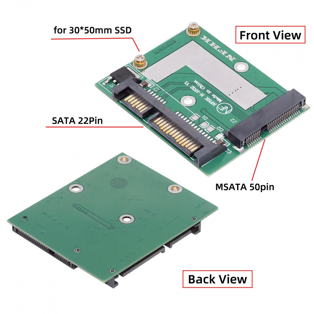 Low Profile 50Pin mSATA 3050 SSD 5x3cm to 2.5" SATA 3.0 22Pin Disk Adapter 6Gbps PCBA