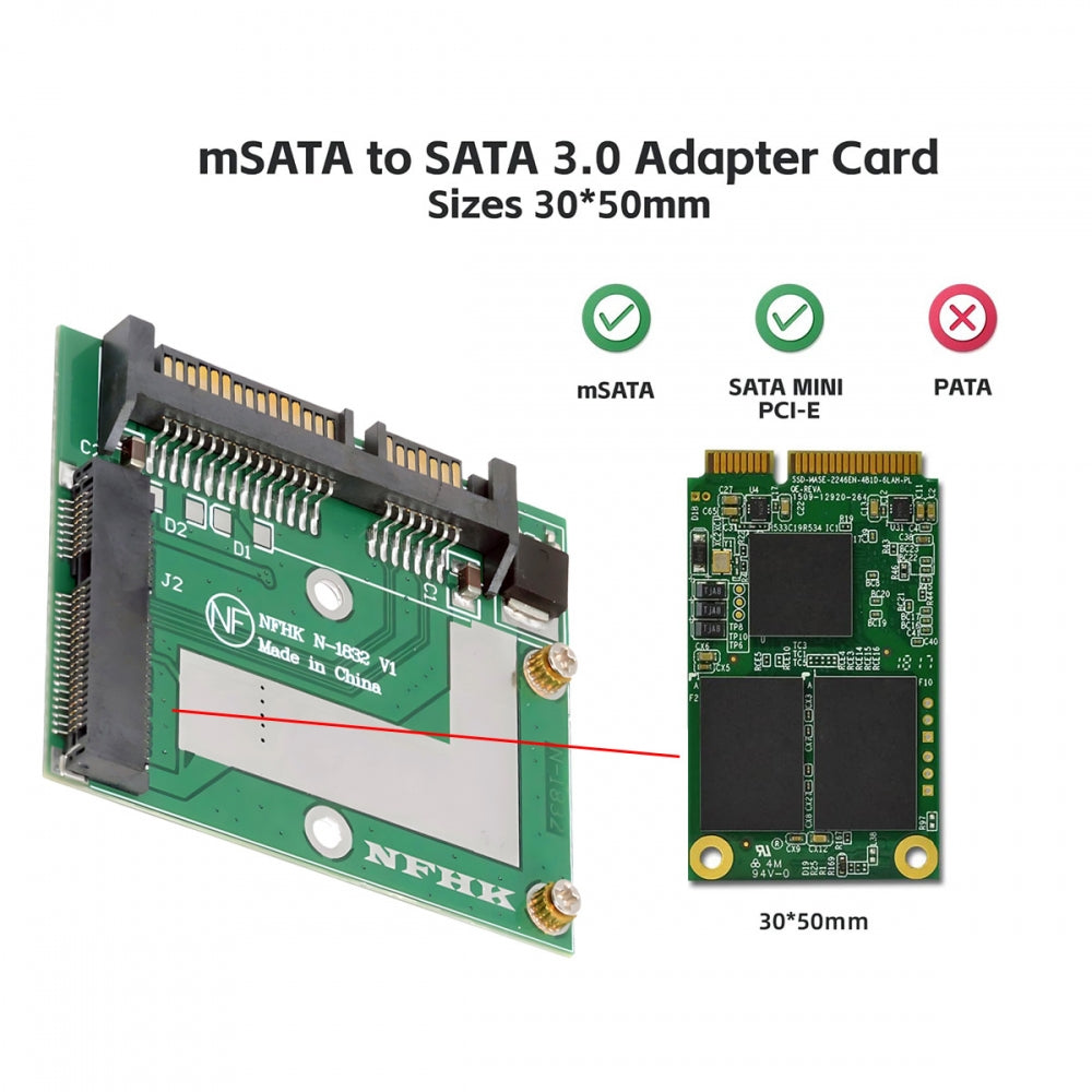 Low Profile 50Pin mSATA 3050 SSD 5x3cm to 2.5" SATA 3.0 22Pin Disk Adapter 6Gbps PCBA