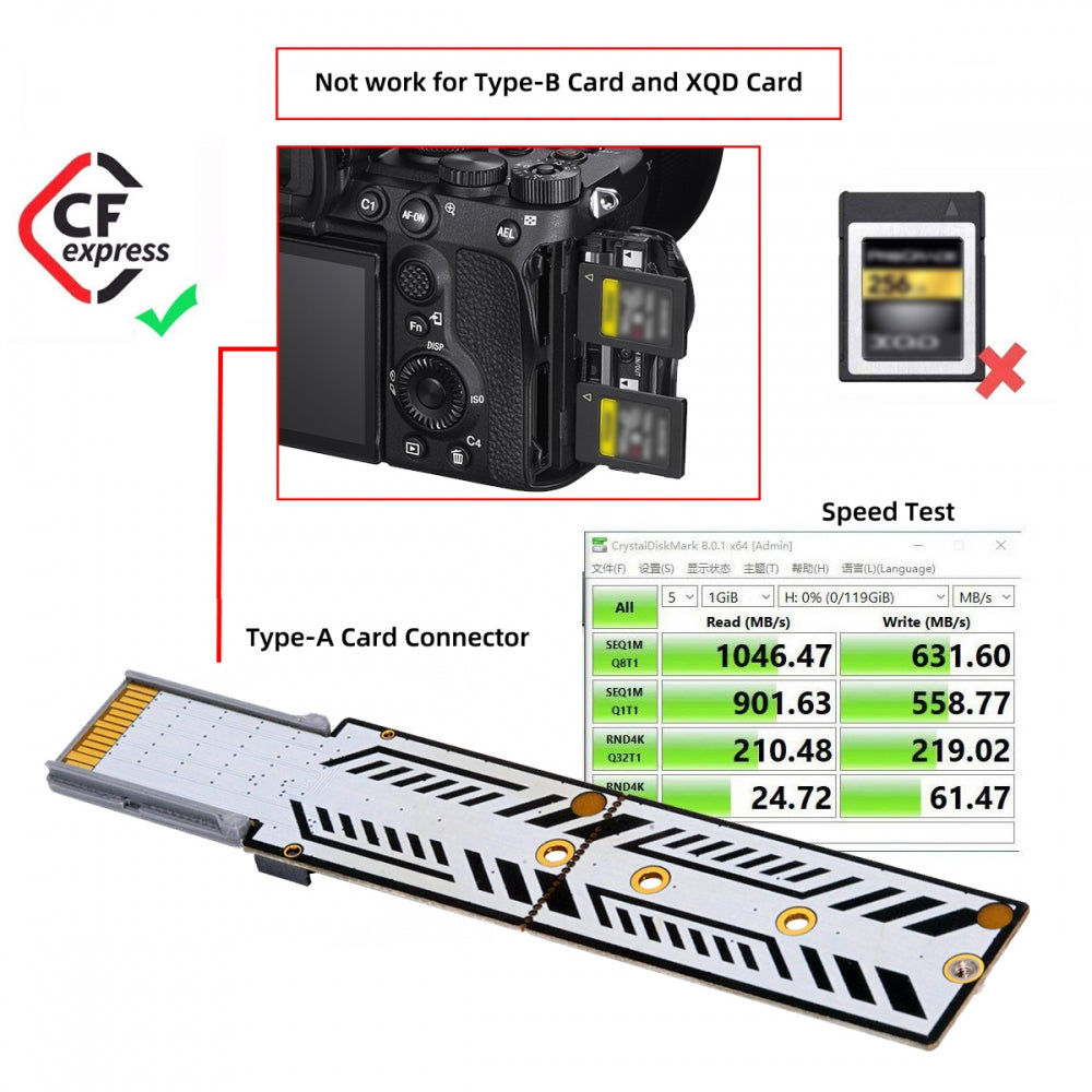 CFexpress Type-A to NVME 2230 2240 2260 2280 Memory Card Kit Case CFE CFA NGFF M-key Adapter for Camera 8K RAW PCIe Expansion
