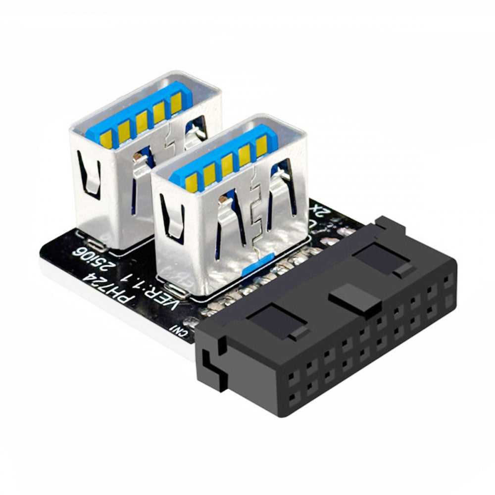 Forward Angled Dual USB 3.0 Type-A Female to Motherboard 20/19 Pin Box Header Slot Adapter 10Gbps Vertical Type Card 90 Degree