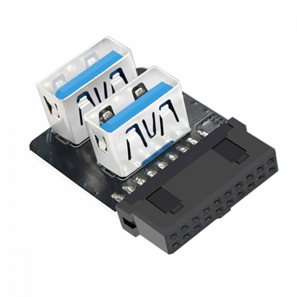 Reverse Angled Dual USB 3.0 Type-A Female to Motherboard 20/19 Pin Box Header Slot Adapter 10Gbps Vertical Type Card 90 Degree