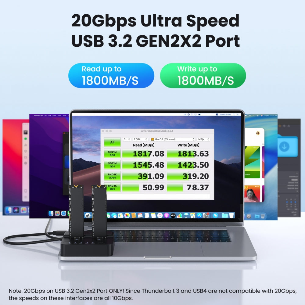 Cloner Dual-Bay NVME M.2 NGFF M-Key to USB-C Type-C One-Click Offline Clone Backup Enclosure 20Gbps Hyper Vertical Duplicator