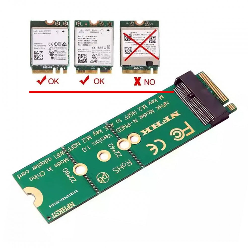 NGFF Key-E WiFi Riser Card Wireless to M.2 NGFF Key-M NVME SSD Adapter Compatible with Wifi6 WIFI7 Networking Card