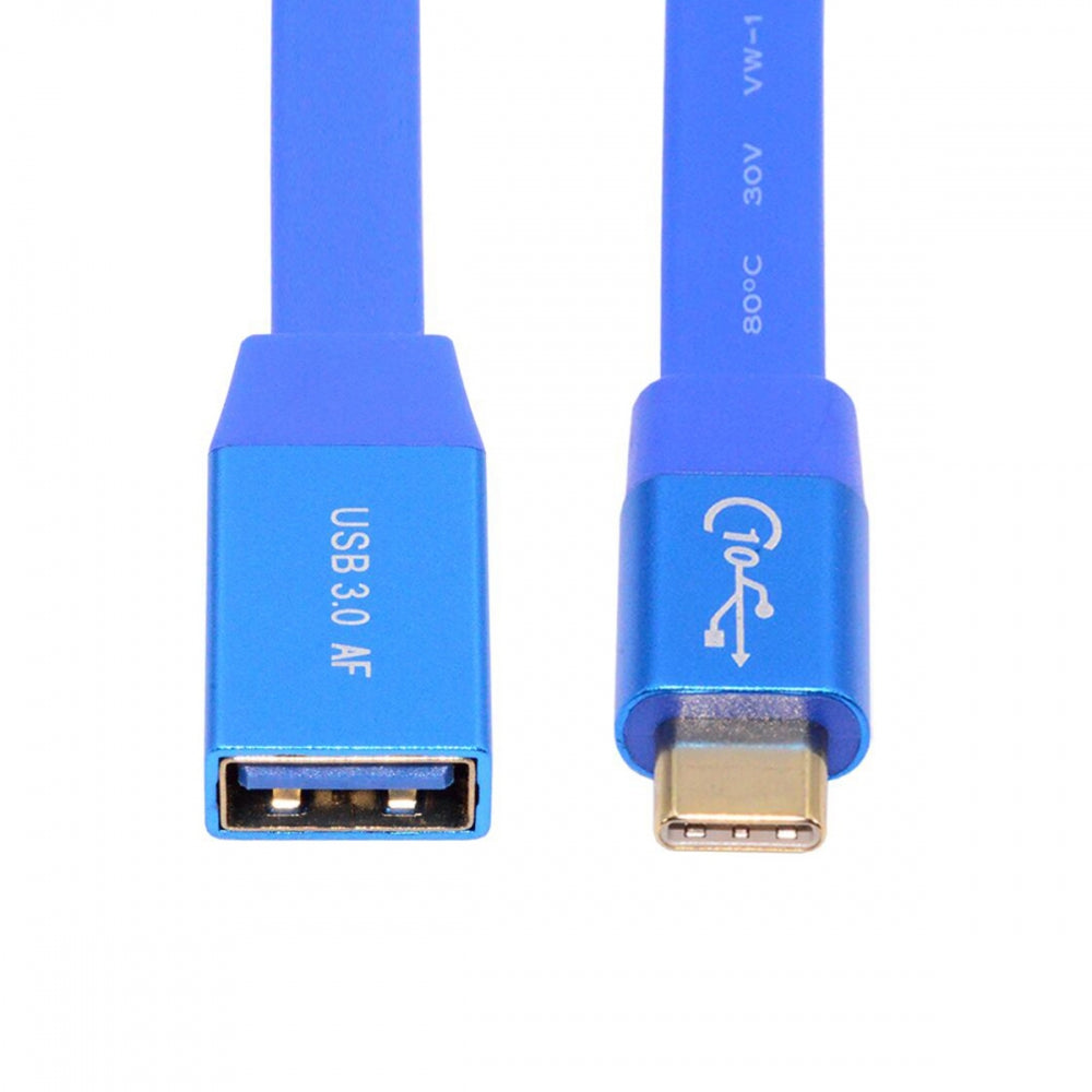 Ultra Flat Slim USB 3.0 Type-C Male USB-C to OTG USB3.0 Type-A Female Cable On-the-Go Blue 10Gbps for Laptop Computer Disk SSD Camera Data
