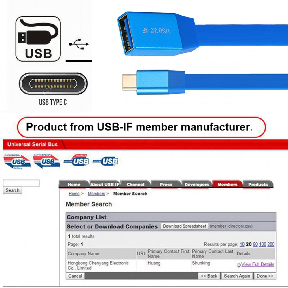 Ultra Flat Slim USB 3.0 Type-C Male USB-C to OTG USB3.0 Type-A Female Cable On-the-Go Blue 10Gbps for Laptop Computer Disk SSD Camera Data