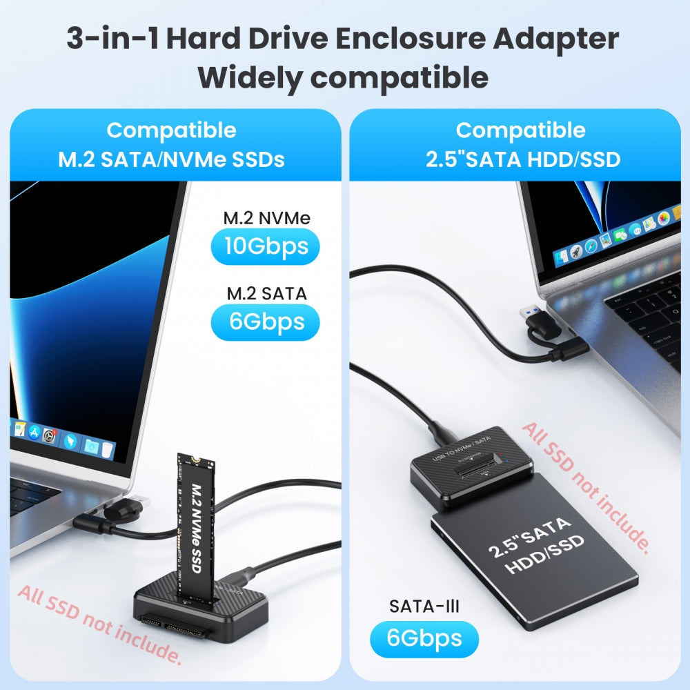 USB 3.0 USB-C Type-C to Dual NVME M-key M.2 NGFF & SATA 2.5 Inch SSD Docking Vertical External PCBA Case Enclosure