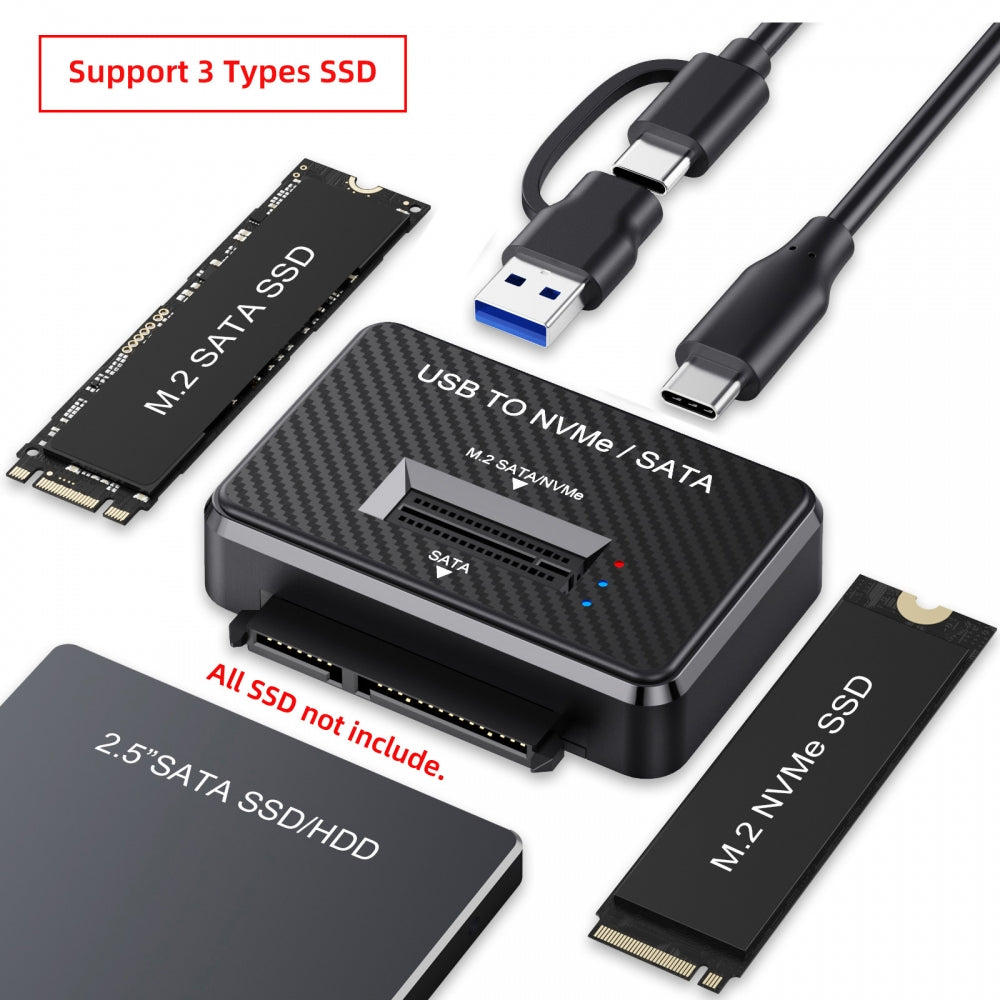 USB 3.0 USB-C Type-C to Dual NVME M-key M.2 NGFF & SATA 2.5 Inch SSD Docking Vertical External PCBA Case Enclosure