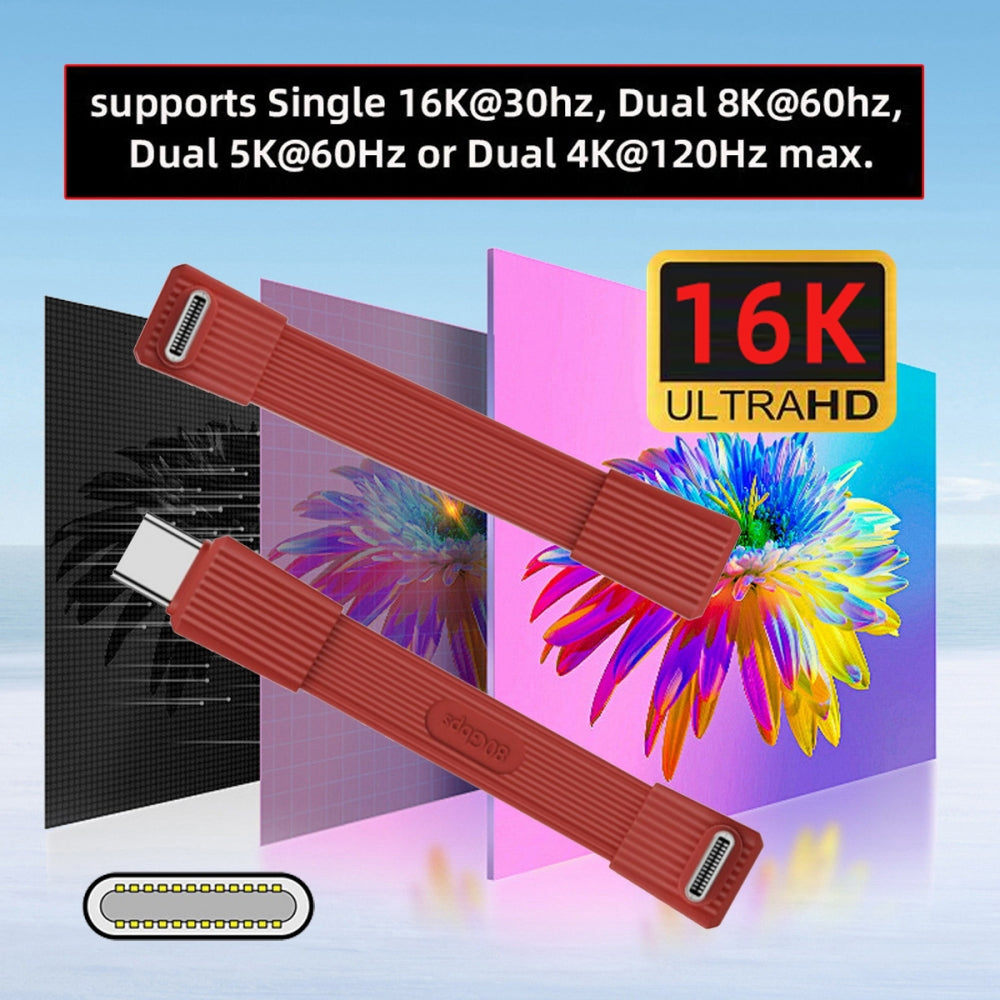 2pcs/set USB5.0 80Gbps Flat Slim FPC Male to Male & Female Extension Cable Up Angled 90 Degree 240W 16K 8K 60Hz 5K Compatible with 40Gbps USB4.0 Thunderbolt