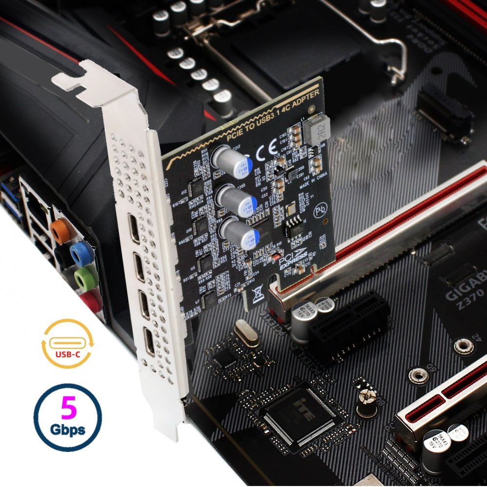 USB3.1 Gen1 5Gbps Four Ports Type-C USB-C Female to PCI-E Express 1x Card Adapter uPD720201 with Low Profile Bracket